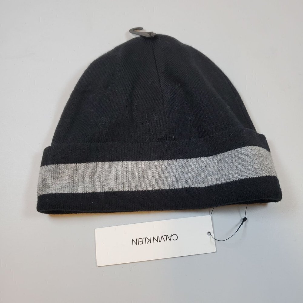 Calvin Klein Beanie Hat Knit Winter Spell Out Mens One Size NWT Black - Picture 2 of 10